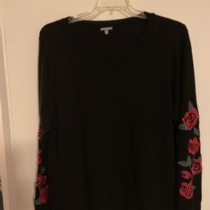 Black sweater w/embroidered roses on the sleeves